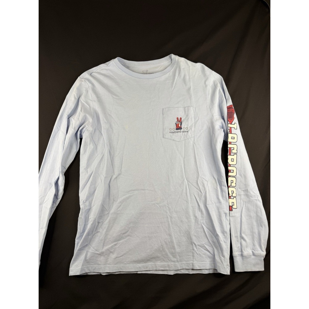 Vineyard Vines Lacrosse Shirt Mens Long Sleeve Blue Pocket Tee LAX Graphic, S